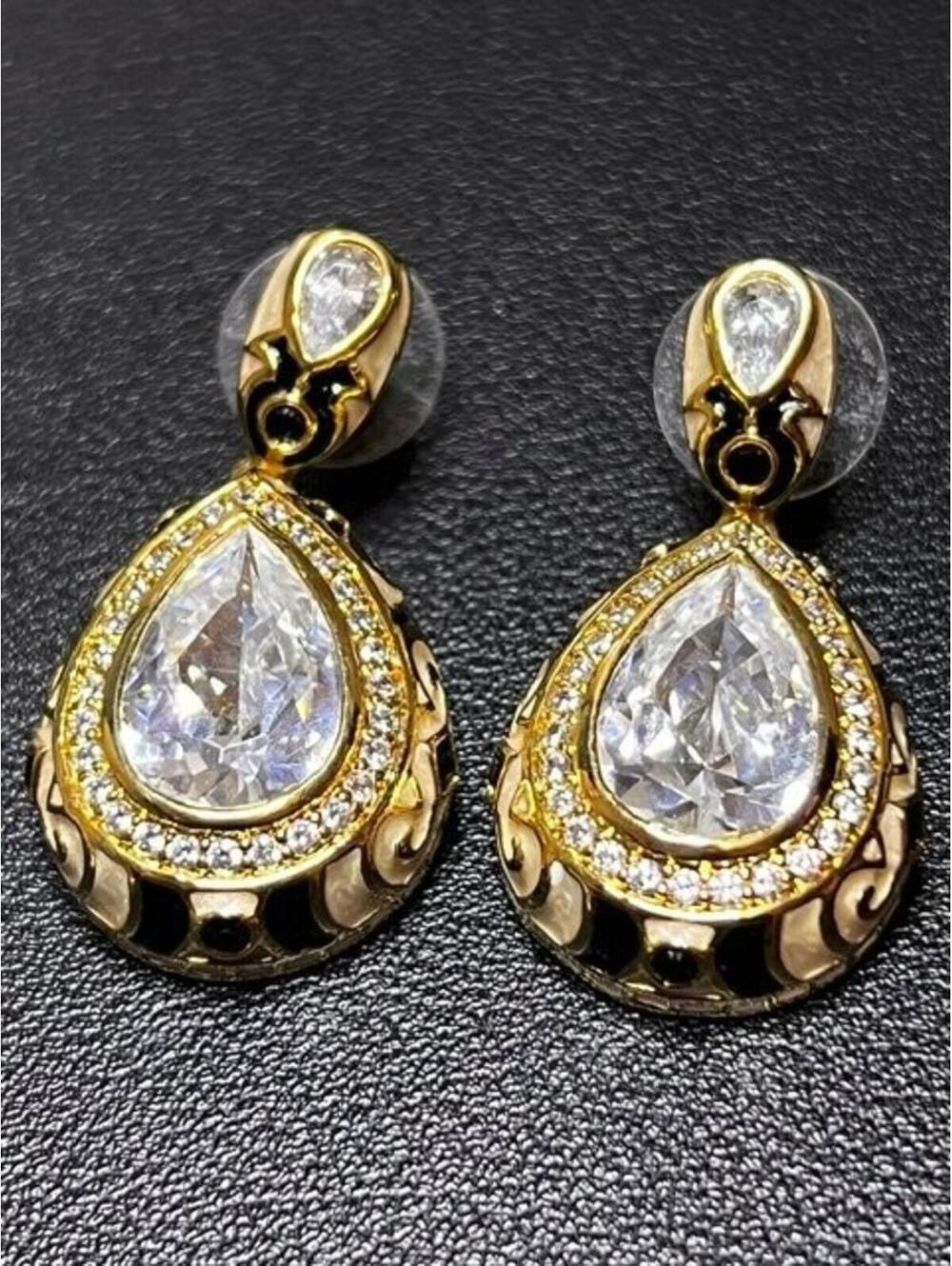 B5268 Lauren G Adams Dangle Drop Earrings Gold Tone Black Cream Enamel CZ - Picture 2 of 4